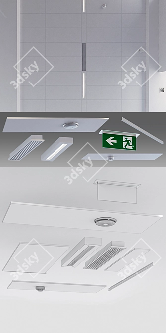 Armstrong Ceiling System Kit: Lighting, Smoke Detector, Vent Grilles & Evacuation Sign 3D model image 3