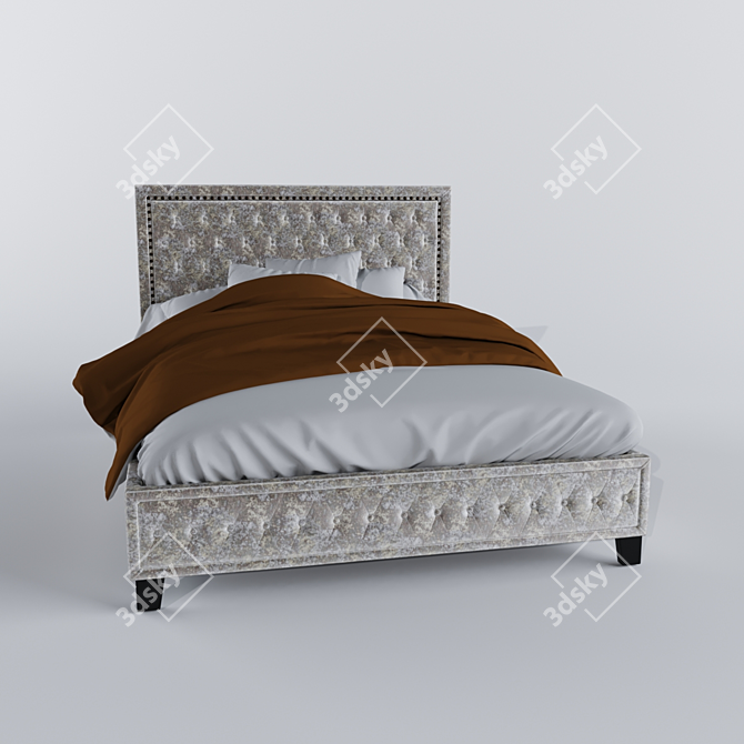 Velvet Chesterfield Bed 3D model image 1