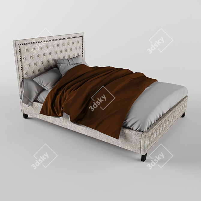Velvet Chesterfield Bed 3D model image 2