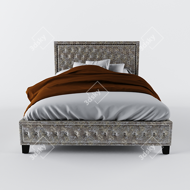 Velvet Chesterfield Bed 3D model image 3