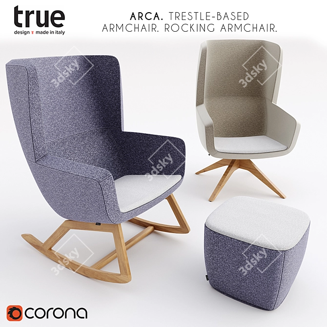 ARCA: Trestle Rocking Armchair & Ottoman Set 3D model image 1