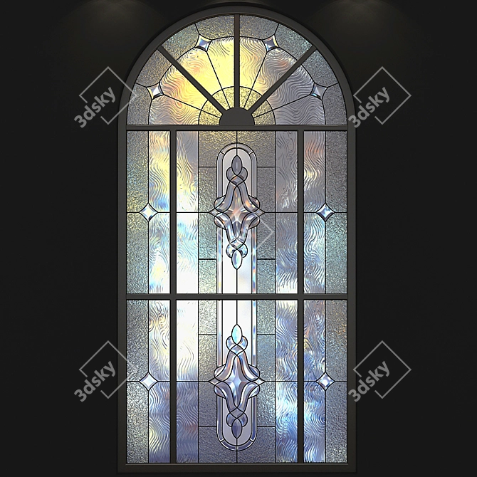 Elegant Arched Stained-Glass Window 3D model image 1