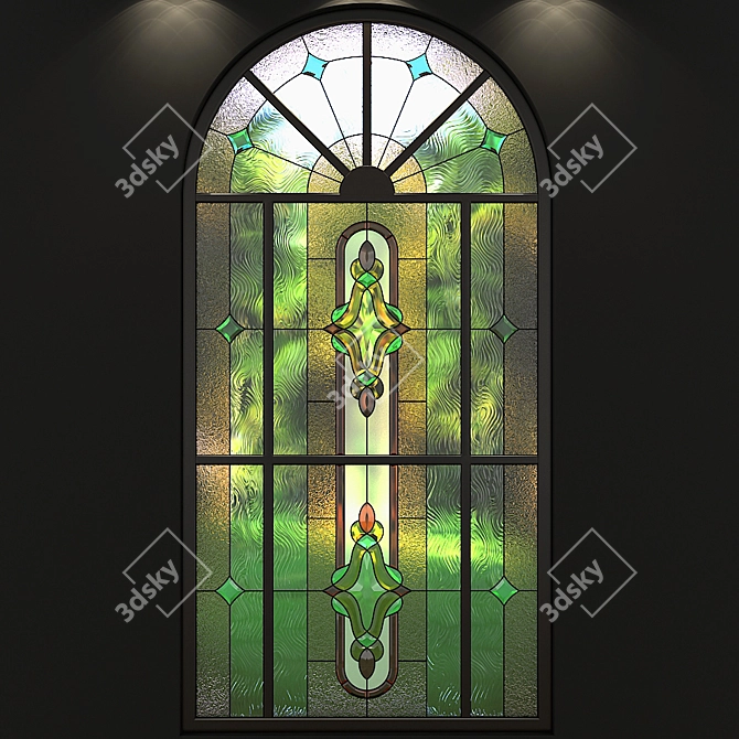 Elegant Arched Stained-Glass Window 3D model image 2