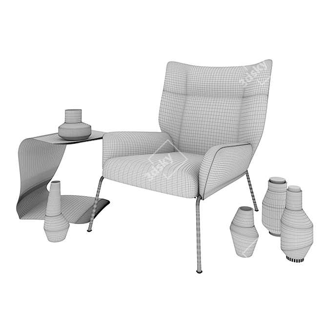 Modern Armchair, Table & Water Pitchers 3D model image 2