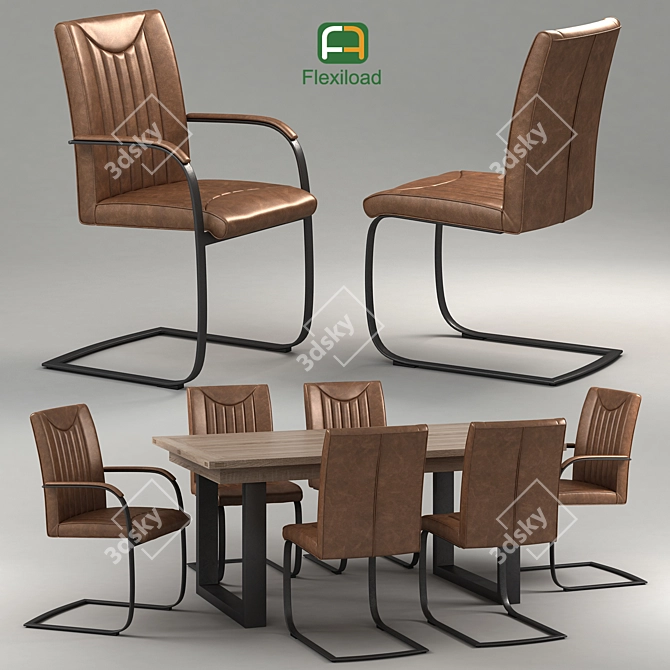Title: Rustic Leather Dining Set 3D model image 1