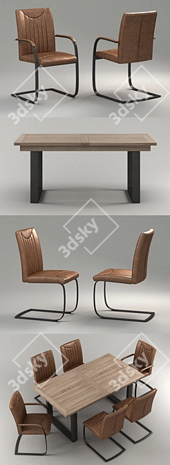 Title: Rustic Leather Dining Set 3D model image 2