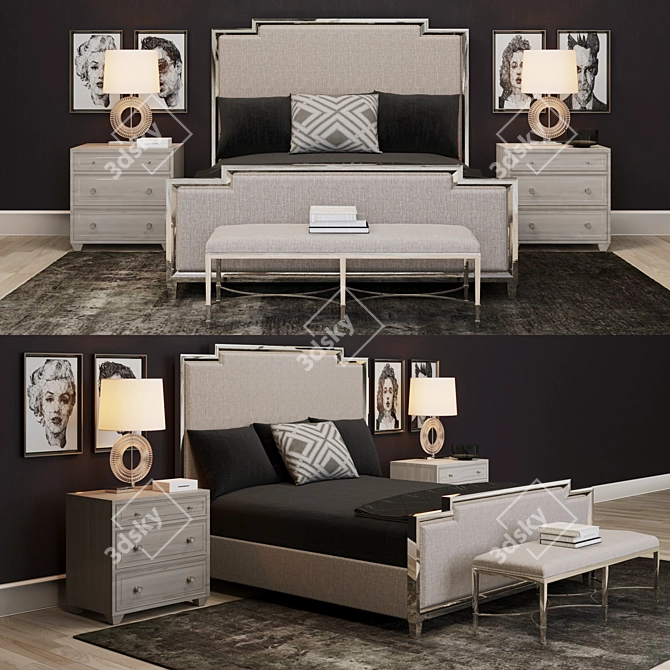 Luxury Bedroom Set: Bed, Nightstand, Bench 3D model image 1