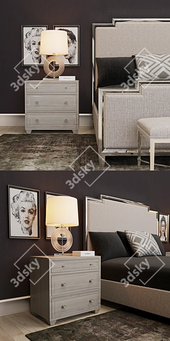 Luxury Bedroom Set: Bed, Nightstand, Bench 3D model image 2