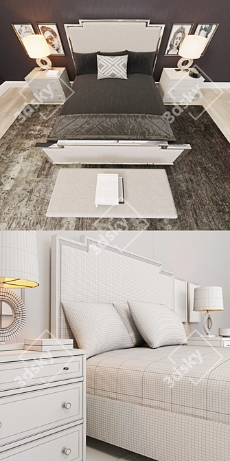 Luxury Bedroom Set: Bed, Nightstand, Bench 3D model image 3