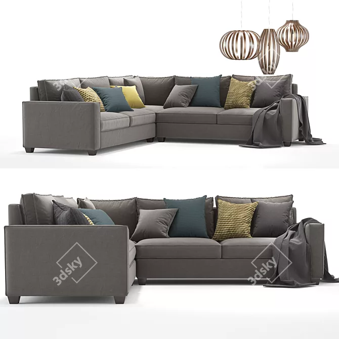 Modern West Elm Henry Sectional Sofa & Bentwood Pendant 3D model image 2