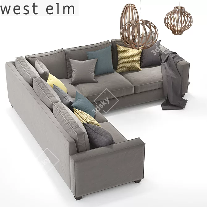 Modern West Elm Henry Sectional Sofa & Bentwood Pendant 3D model image 3