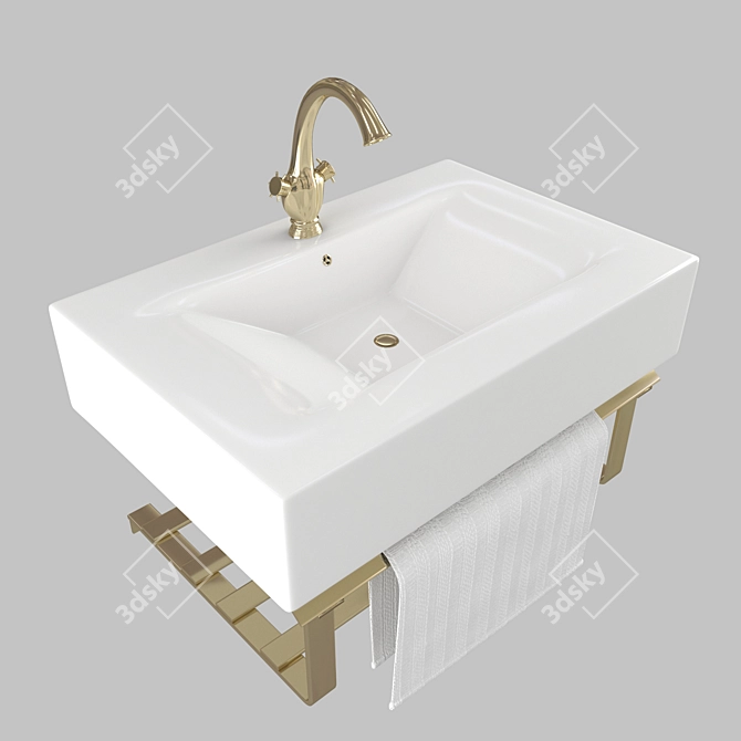 Modern Rectangular Wash Basin 3D model image 2