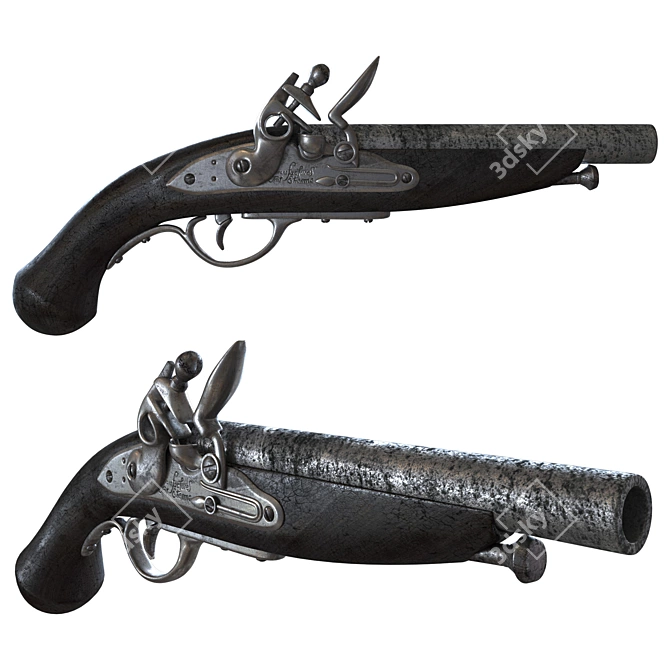 Vintage Flintlock Gun - Authentic Reproduction 3D model image 1