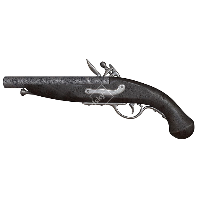 Vintage Flintlock Gun - Authentic Reproduction 3D model image 2
