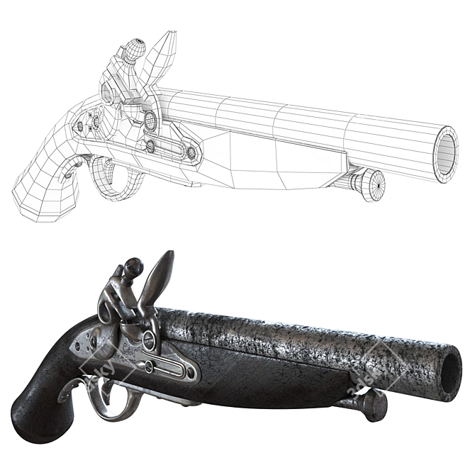Vintage Flintlock Gun - Authentic Reproduction 3D model image 3