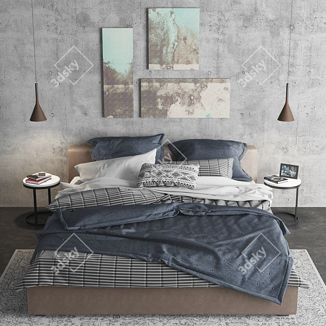  Stylish Meridiani Louis Bed Set 3D model image 1