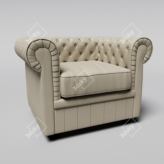 Luxury Quilted Leather Tub Chair 3D model image 1