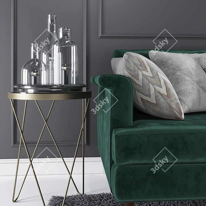 Elegant Forest Green Sofa 3D model image 2