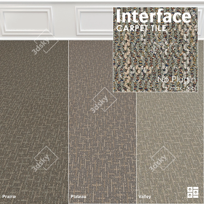Wind II Texture Carpet Tiles - High Res, 3 Color, 4 Configs 3D model image 1