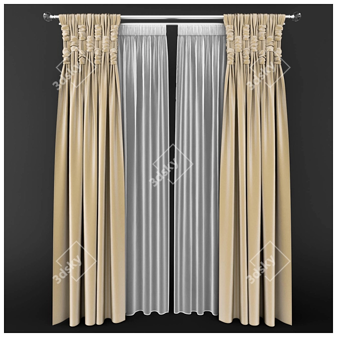 Elegant Pair of Decorative Curtains 3D model image 1