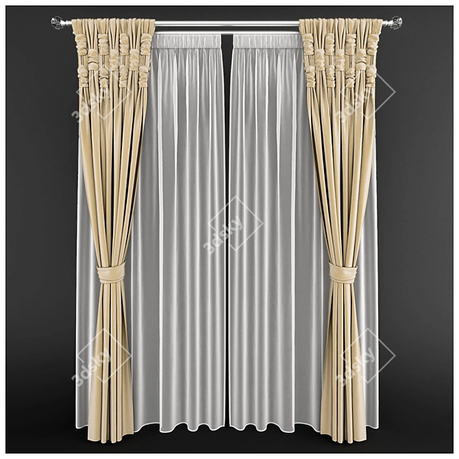 Elegant Pair of Decorative Curtains 3D model image 2