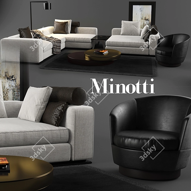 Luxury Minotti Set: Leonard Sofa, Jacques Armchair, Kirk Table 3D model image 1
