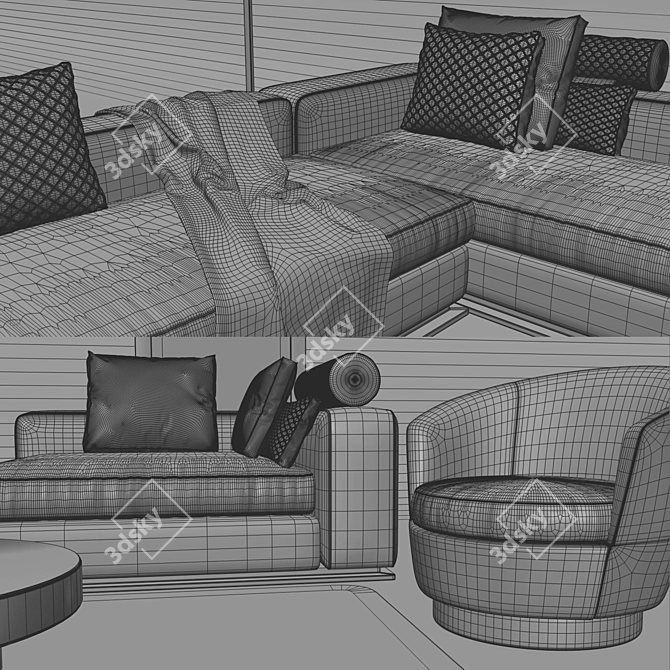 Luxury Minotti Set: Leonard Sofa, Jacques Armchair, Kirk Table 3D model image 3