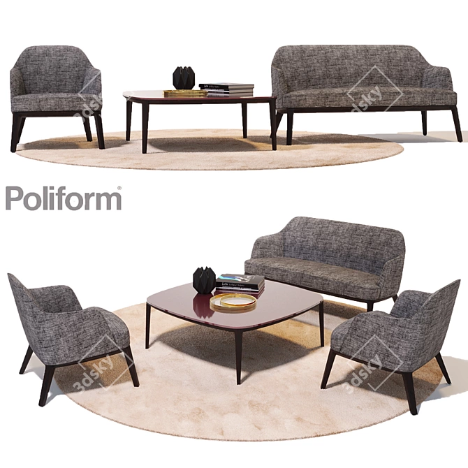 Poliform Jane Armrest, Sofa & Table 3D model image 1