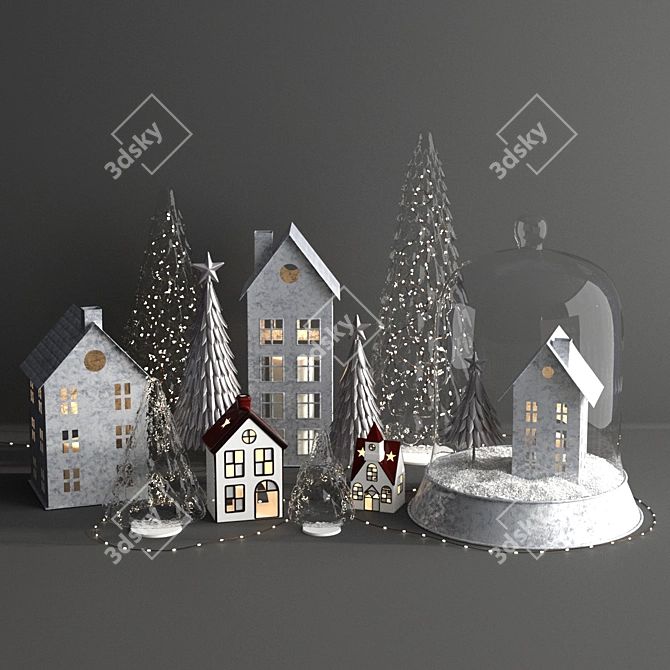 Title: Festive Galvanized Christmas Decor Set 3D model image 1