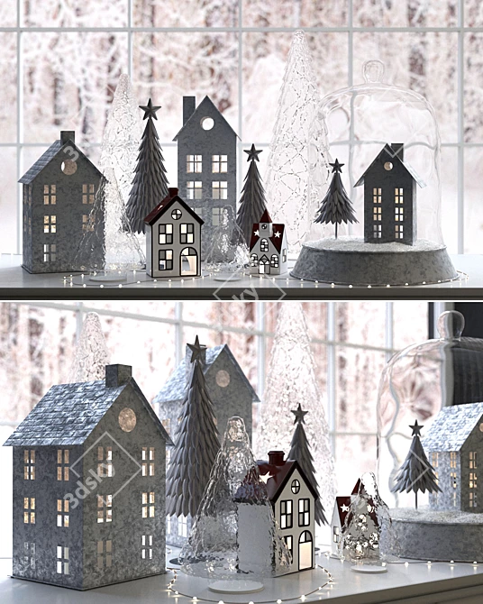 Title: Festive Galvanized Christmas Decor Set 3D model image 3