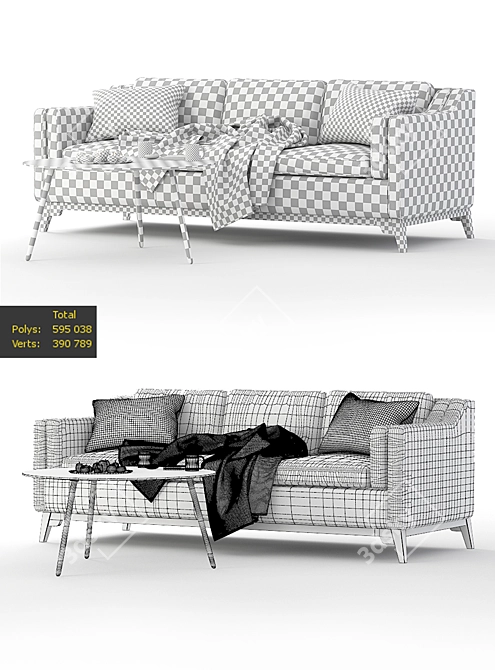 Modern Worthington Armchair & Amoeba Coffee Table 3D model image 3