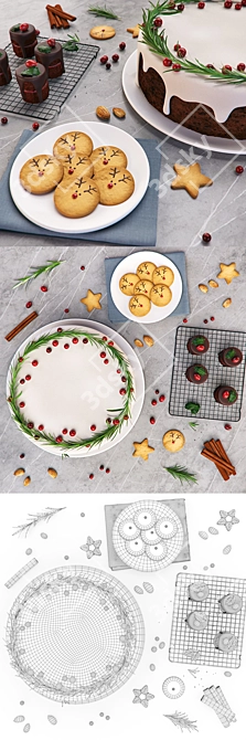 Festive Christmas Food Set 3D model image 2