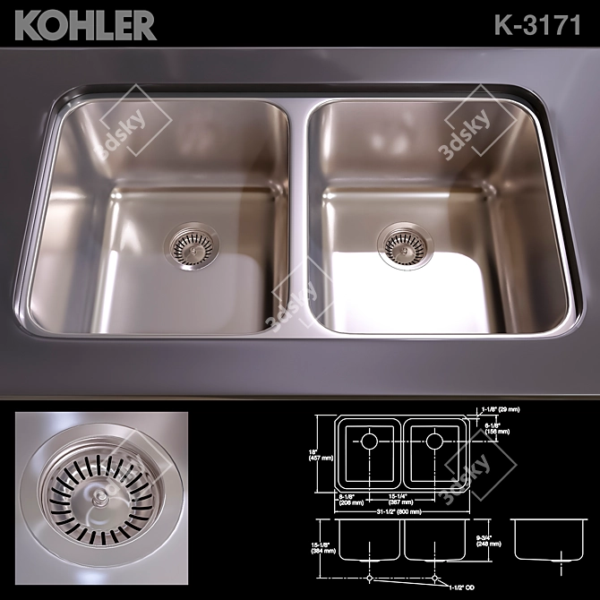 Kohler K-3171 Dual Bowl Sink 3D model image 1