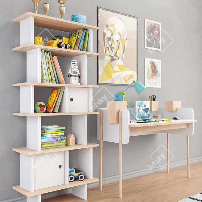 Oeuf Mini Library Furniture Set with Toys 3D model image 2