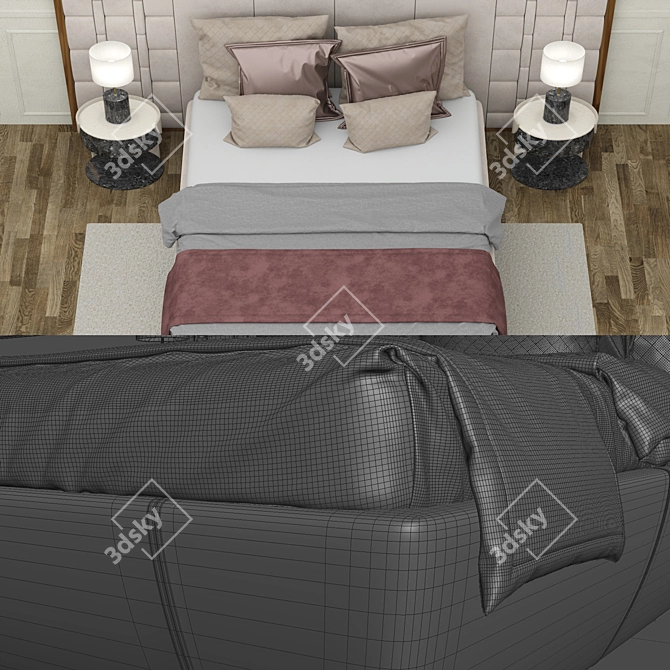 Luxury Italian Leather Bed 3D model image 3