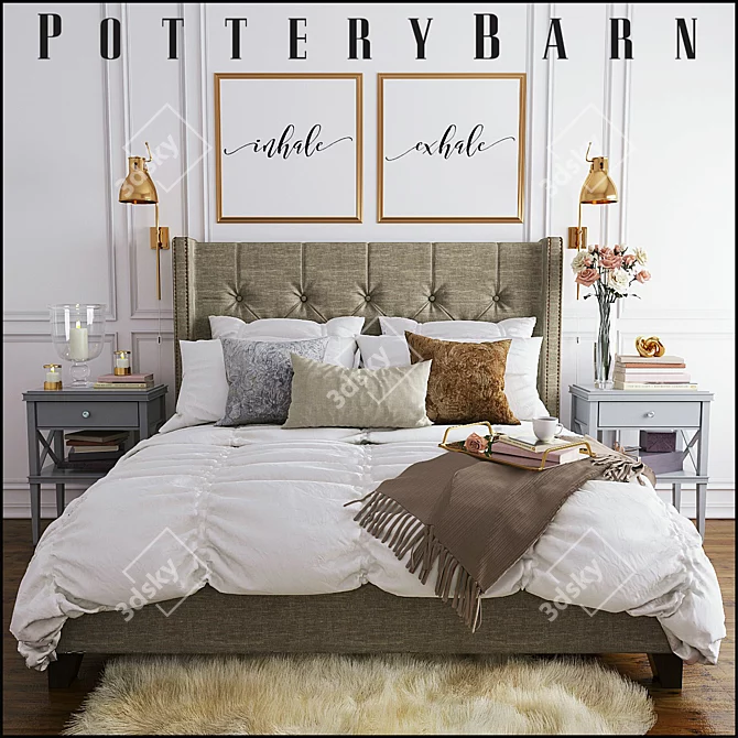 Pottery Barn Harper Upholstered Bed 3D model image 1