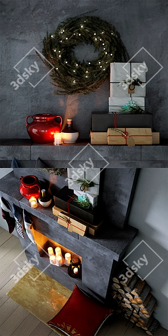 Festive Fireplace: Christmas Decor 3D model image 2