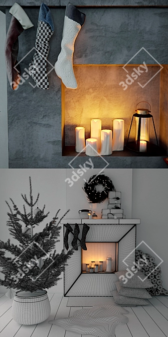 Festive Fireplace: Christmas Decor 3D model image 3