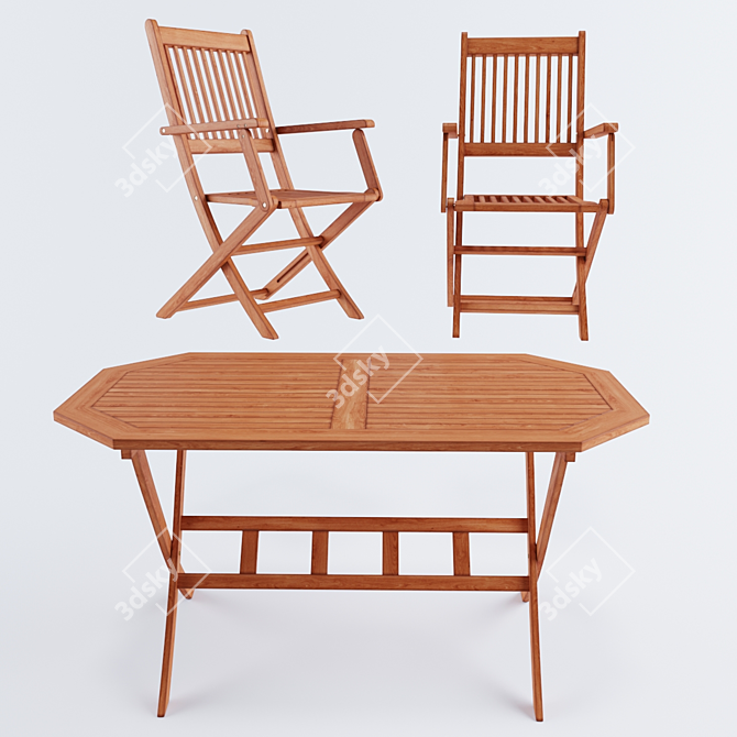 Foldable Acacia Wood Garden Set 3D model image 2