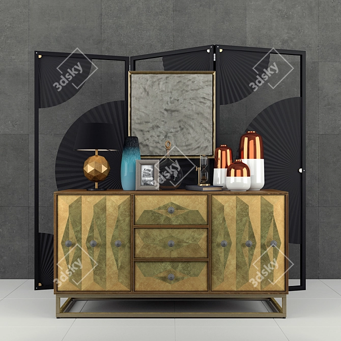 Brass Sideboard, Divider, Vases & More 3D model image 1