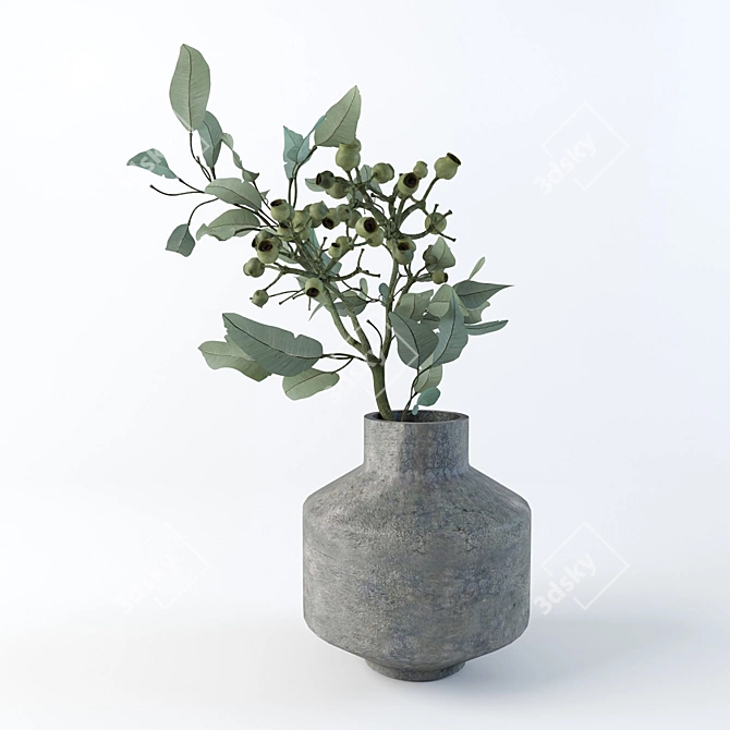 Elegant Eucalyptus Branch in Vase 3D model image 1