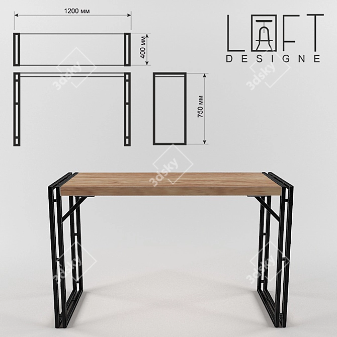 Metal and Wood Console: Industrial Loft Style 3D model image 2