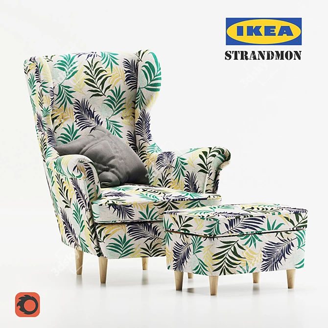 Seamless Comfort: STRANDMON Armchair & Footstool 3D model image 1