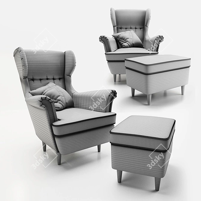 Seamless Comfort: STRANDMON Armchair & Footstool 3D model image 2