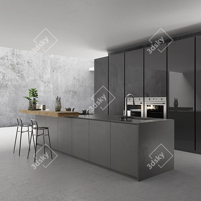 Sleek Blade Kitchen: Modern Elegance 3D model image 1