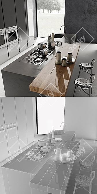 Sleek Blade Kitchen: Modern Elegance 3D model image 3