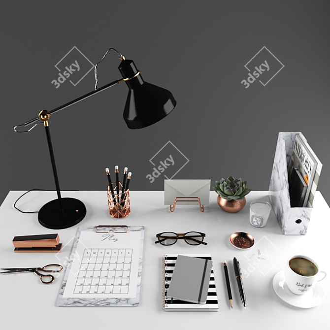 Modern Desk Essentials Set 3D model image 1