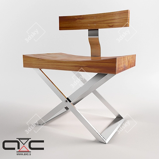 Modern Metal and Wood Chair 3D model image 1