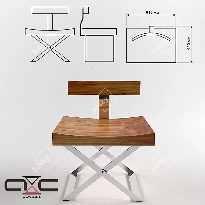 Modern Metal and Wood Chair 3D model image 2