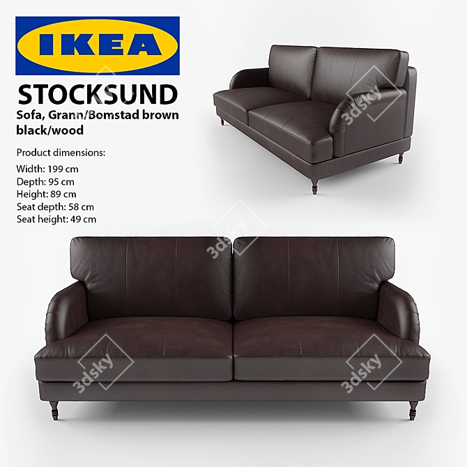 Elegant Black Leather Sofa 3D model image 1